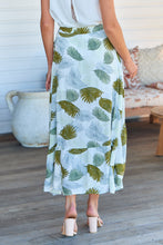 Load image into Gallery viewer, Acacia White/Green Leaf Print Wrap Maxi Skirt