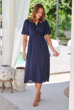Load image into Gallery viewer, Cove Navy Faux Linen Short Sleeve Knot Front Dress