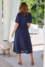 Load image into Gallery viewer, Cove Navy Faux Linen Short Sleeve Knot Front Dress