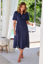 Load image into Gallery viewer, Cove Navy Faux Linen Short Sleeve Knot Front Dress