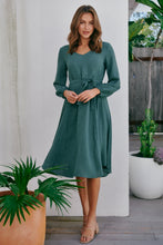 Load image into Gallery viewer, Davis Long Sleeve Tie Waist Green Dress