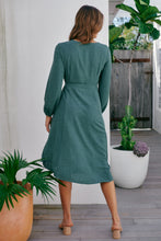 Load image into Gallery viewer, Davis Long Sleeve Tie Waist Green Dress
