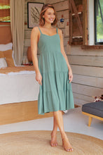 Load image into Gallery viewer, Nora S/less Sage Linen Blend Tiered Midi Dress
