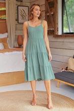 Load image into Gallery viewer, Nora S/less Sage Linen Blend Tiered Midi Dress