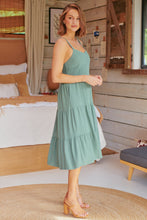 Load image into Gallery viewer, Nora S/less Sage Linen Blend Tiered Midi Dress
