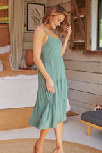 Load image into Gallery viewer, Nora S/less Sage Linen Blend Tiered Midi Dress