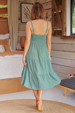 Load image into Gallery viewer, Nora S/less Sage Linen Blend Tiered Midi Dress