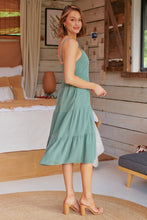 Load image into Gallery viewer, Nora S/less Sage Linen Blend Tiered Midi Dress