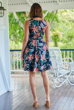 Load image into Gallery viewer, Tabitha Navy Tropical Print Belted A line Dress