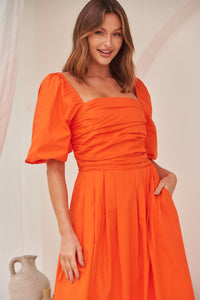 Whitney Orange Puff Sleeve Maxi Dress