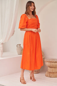 Whitney Orange Puff Sleeve Maxi Dress