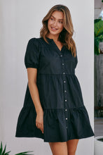 Load image into Gallery viewer, Leticia Cap Sleeve Black Button Dress