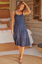 Load image into Gallery viewer, Nora S/less Navy Linen Blend Tiered Midi Dress