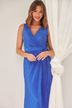 Load image into Gallery viewer, Reagan Cobalt Blue Sleeveless Pleated Wrap Evening Dress