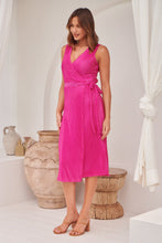 Load image into Gallery viewer, Reagan Hot Pink Sleeveless Pleated Wrap Evening Dress