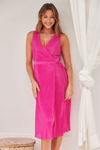Load image into Gallery viewer, Reagan Hot Pink Sleeveless Pleated Wrap Evening Dress