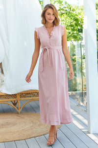 Trissa Pink Faux Linen Maxi Dress