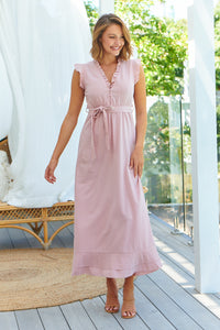 Trissa Pink Faux Linen Maxi Dress