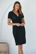 Load image into Gallery viewer, Ribbed Satin Black Short Sleeve Evening Dress