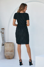 Load image into Gallery viewer, Ribbed Satin Black Short Sleeve Evening Dress