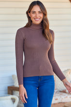 Load image into Gallery viewer, Winnie Ribbed Fitted High Neck Brown Top