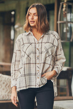 Load image into Gallery viewer, Elandra Beige Check Long Sleeve Batwing Shirt