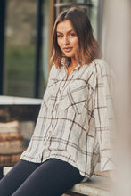 Load image into Gallery viewer, Elandra Beige Check Long Sleeve Batwing Shirt