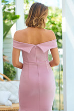 Load image into Gallery viewer, Juliette Off Shoulder Fishtail Pink Evening Dress