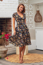 Load image into Gallery viewer, Evie Black Floral Chiffon Midi Dress