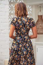 Load image into Gallery viewer, Evie Black Floral Chiffon Midi Dress
