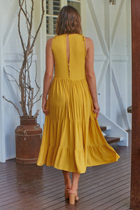 Bethanie Layered Midi Mustard Yellow Dress