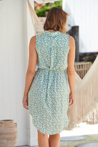 Michelle Tie Waist Green Floral Dress