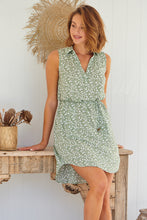 Load image into Gallery viewer, Michelle Tie Waist Green Floral Dress
