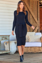 Load image into Gallery viewer, Margot Black Ribbed Knit Tie Front Dress
