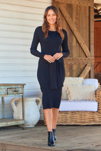 Load image into Gallery viewer, Margot Black Ribbed Knit Tie Front Dress