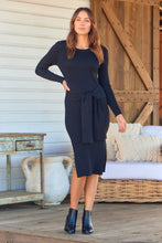 Load image into Gallery viewer, Margot Black Ribbed Knit Tie Front Dress