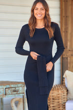 Load image into Gallery viewer, Margot Black Ribbed Knit Tie Front Dress