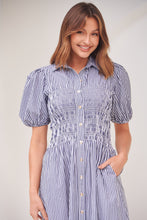 Load image into Gallery viewer, Blu Collared Blue/White Striped Button Front Midi Dress