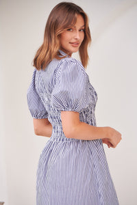 Blu Collared Blue/White Striped Button Front Midi Dress