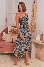 Load image into Gallery viewer, Scarlette Black Multi Floral Chiffon One Shoulder Evening Dress