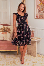 Load image into Gallery viewer, Jolie Black Floral Print Chiffon Evening Dress