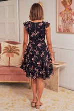 Load image into Gallery viewer, Jolie Black Floral Print Chiffon Evening Dress