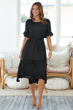 Load image into Gallery viewer, Artella Black Satin Frill Maxi Dress