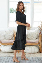 Load image into Gallery viewer, Artella Black Satin Frill Maxi Dress