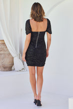 Load image into Gallery viewer, Mika Black Sequin Rouged Mini Dress
