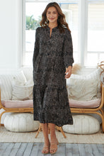 Load image into Gallery viewer, Rose Long Sleeve Black Button Maxi Dress