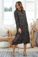 Load image into Gallery viewer, Rose Long Sleeve Black Button Maxi Dress