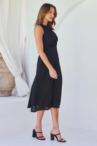 Kendra Sleeveless Black Knot Front Evening Dress
