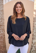Load image into Gallery viewer, Ophelia Black 3/4 Split Tie Sleeve Blouse