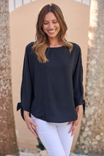 Load image into Gallery viewer, Ophelia Black 3/4 Split Tie Sleeve Blouse